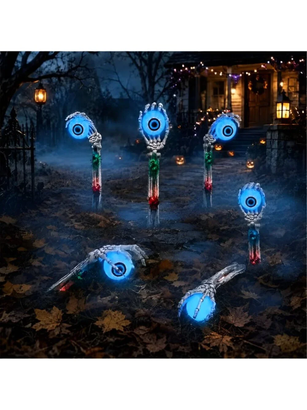 Halloween Decorations Skeleton Arms Hands 2 Packs with Blue Eyeball Lights